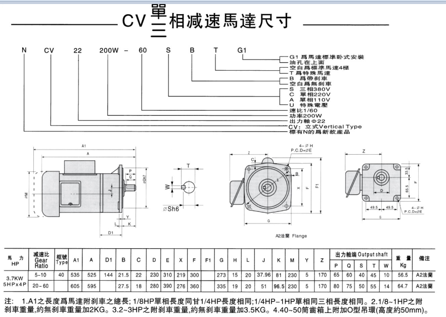 3.7KW齒輪減速機立式