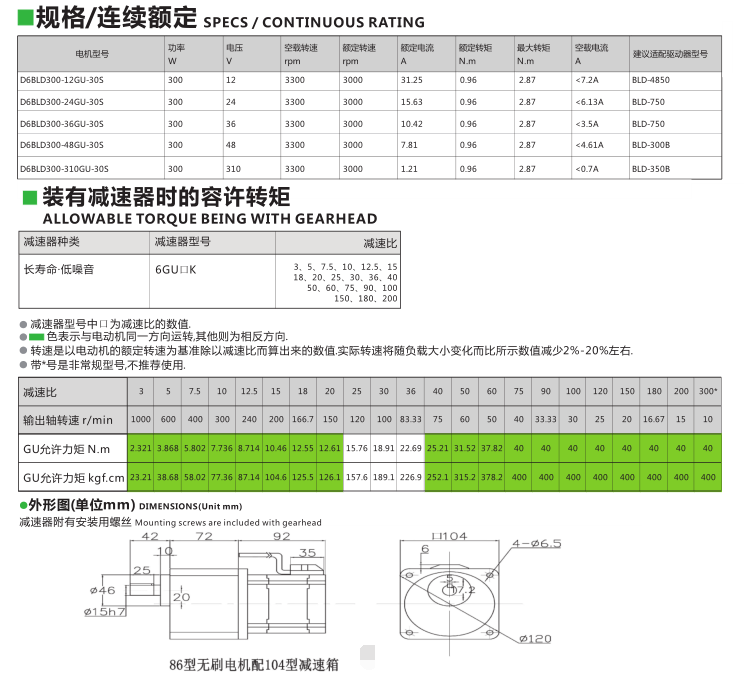 86型300W無刷電機(jī)